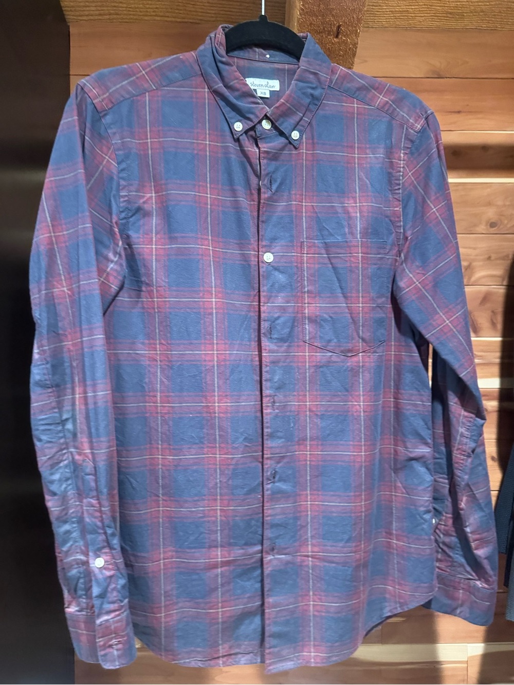 Steven Alan Blue and Red Plaid Button-Down Shirt